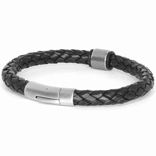 MenX - 8mm svart läderflätat armband