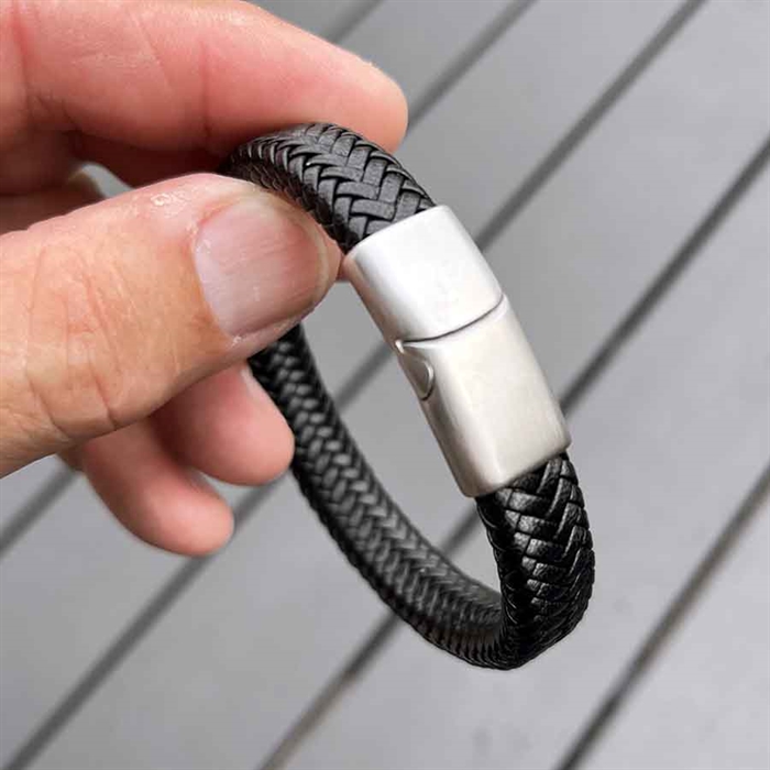 Major Svart läderarmband med matt stållås