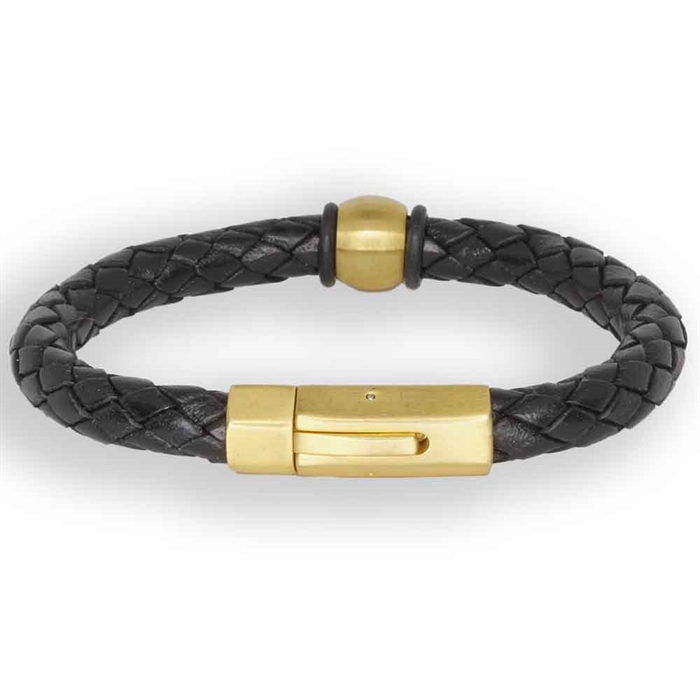 Gyllene deluxe läderarmband svart.