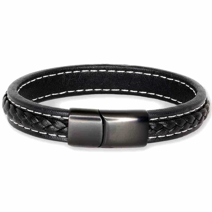 Svart Major flätat läderarmband